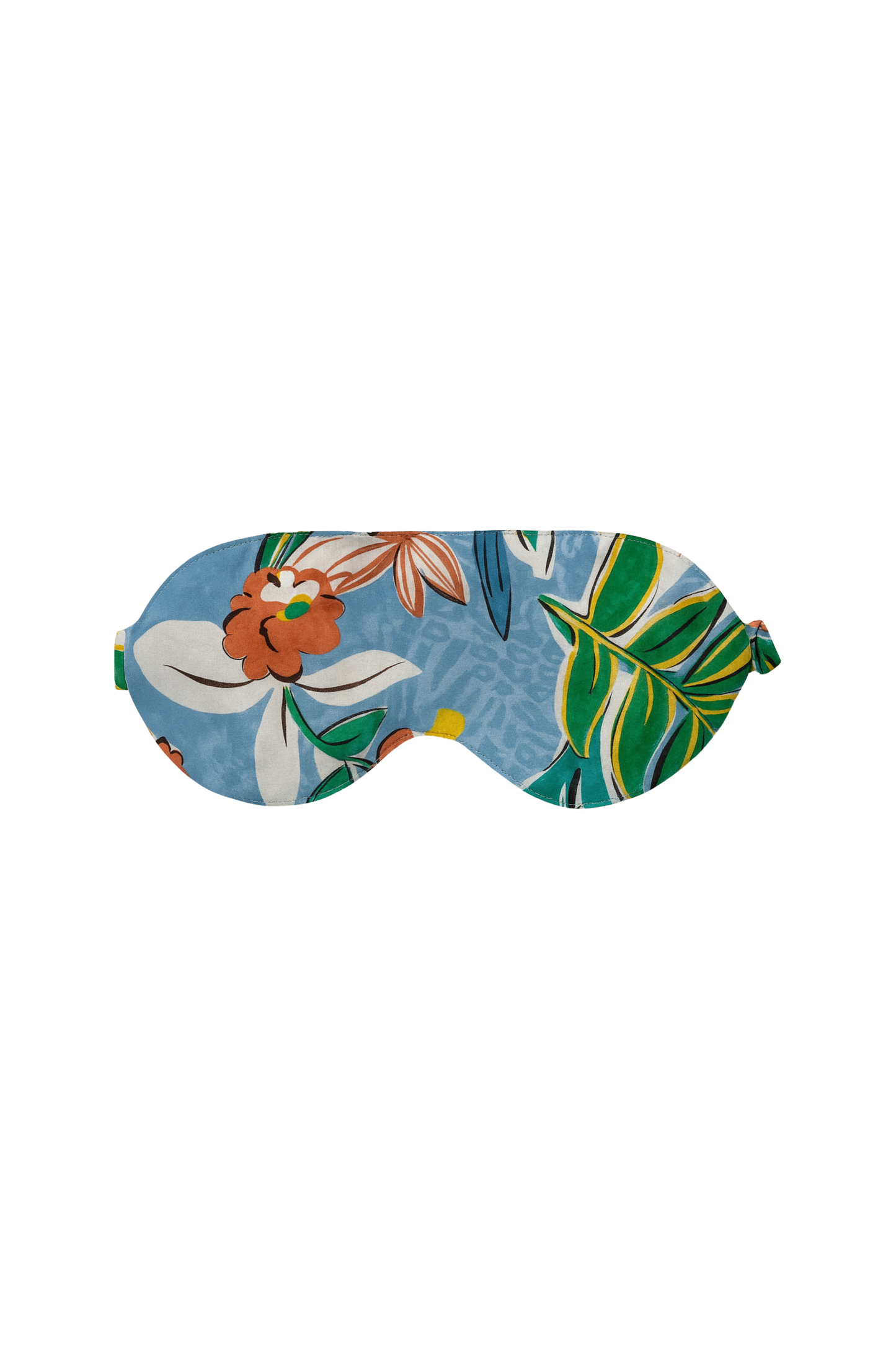 Sleep mask with floral and leaf pattern on a white background