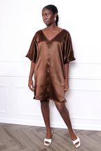 Load image into Gallery viewer, woman wearing a short brown tunic dress

