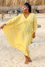 Load image into Gallery viewer, Azure Striped V-Neck Caftan Dress
