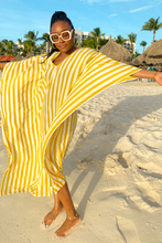 Load image into Gallery viewer, Azure Striped V-Neck Caftan Dress

